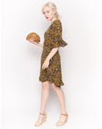 Wrap Playsuits with Frill Sleeves and Hem in Leopard Print