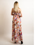 Floral print Chiffon Pleated Bust & Sweetheart Neckline Maxi Dress