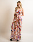 Floral print Chiffon Pleated Bust & Sweetheart Neckline Maxi Dress