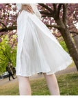 Cotton shirt dress with Pleated chiffon hem design in white