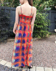 Stripe Print Chiffon Pleated Bust & Sweetheart Neckline Maxi Dress