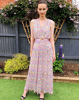 Chiffon Cross Wrap Maxi Dress Pink Floral