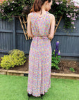 Chiffon Cross Wrap Maxi Dress Pink Floral