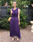 Chiffon pleated full length wedding maxi dress (Dark Purple)