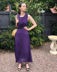 Chiffon pleated full length wedding maxi dress (Dark Purple)