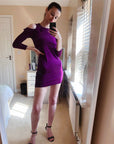Frilled Cold Shoulder bodycon dress (Purple)