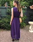 Chiffon pleated full length wedding maxi dress (Dark Purple)