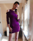 Frilled Cold Shoulder bodycon dress (Purple)