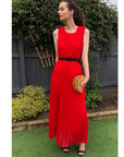 Chiffon pleated full length wedding maxi dress (Red)
