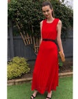 Chiffon pleated full length wedding maxi dress (Red)