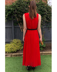 Chiffon pleated full length wedding maxi dress (Red)