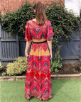 Lady Red Paisley Print Chiffon Wrap Maxi Dress