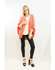 Stripe fine knit bat-wing Oversize cardigan (Red)