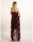 Floral print Chiffon Pleated Bust & Sweetheart Neckline Maxi Dress