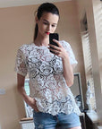 Floral Pattern Crochet T-shirt Top