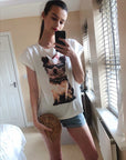 Cute dog and sun-glass print T-shirt (WHITE)
