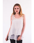 Floral Lace Chiffon Vest Top with Back Split (WHITE)