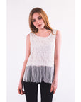 White Floral Lace Fringed Hem Vest Cami Top