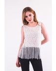 White Floral Lace Fringed Hem Vest Cami Top