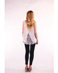Floral Lace Chiffon Vest Top with Back Split (WHITE)