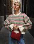 Fair Isle Stripe Soft Knit Jumper in Pink & Green