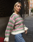 Fair Isle Stripe Soft Knit Jumper in Pink & Green