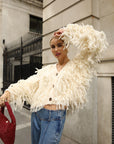 Statement Shaggy Fringe Hand-Knit Cardigan in Cream