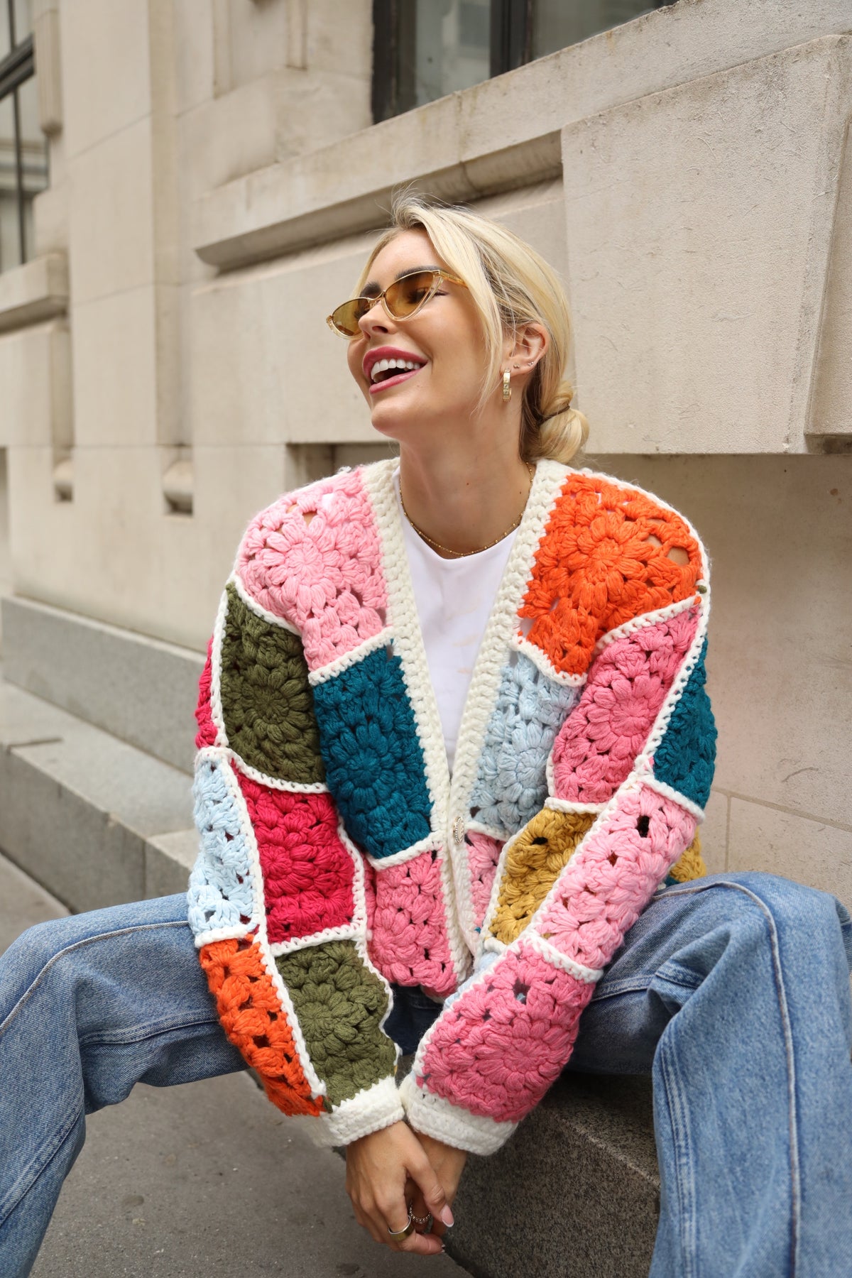 Hand Crochet Multicolour Granny Square Cardigan