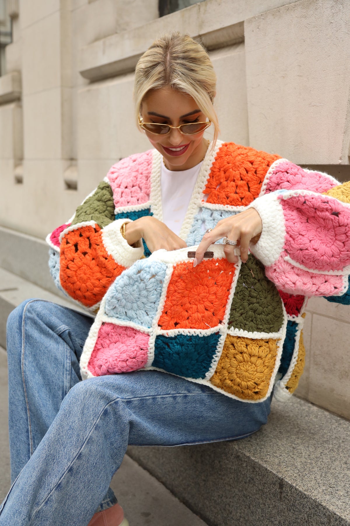 Hand Crochet Multicolour Granny Square Cardigan