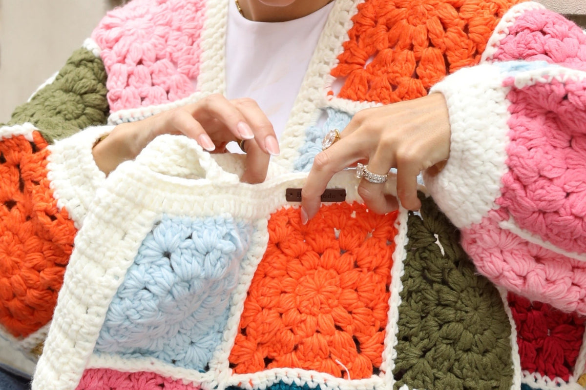 Hand Crochet Multicolour Granny Square Patchwork Handbag