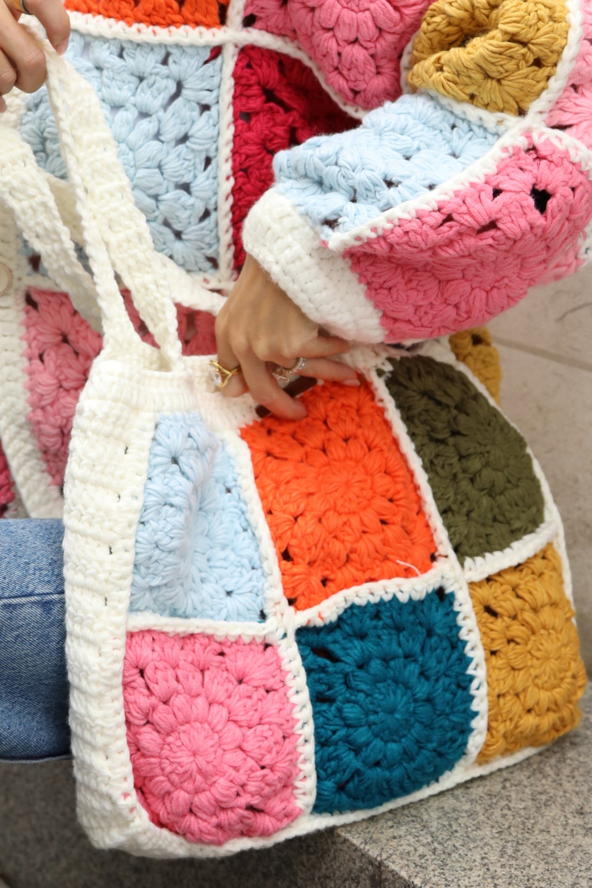 Hand Crochet Multicolour Granny Square Patchwork Handbag