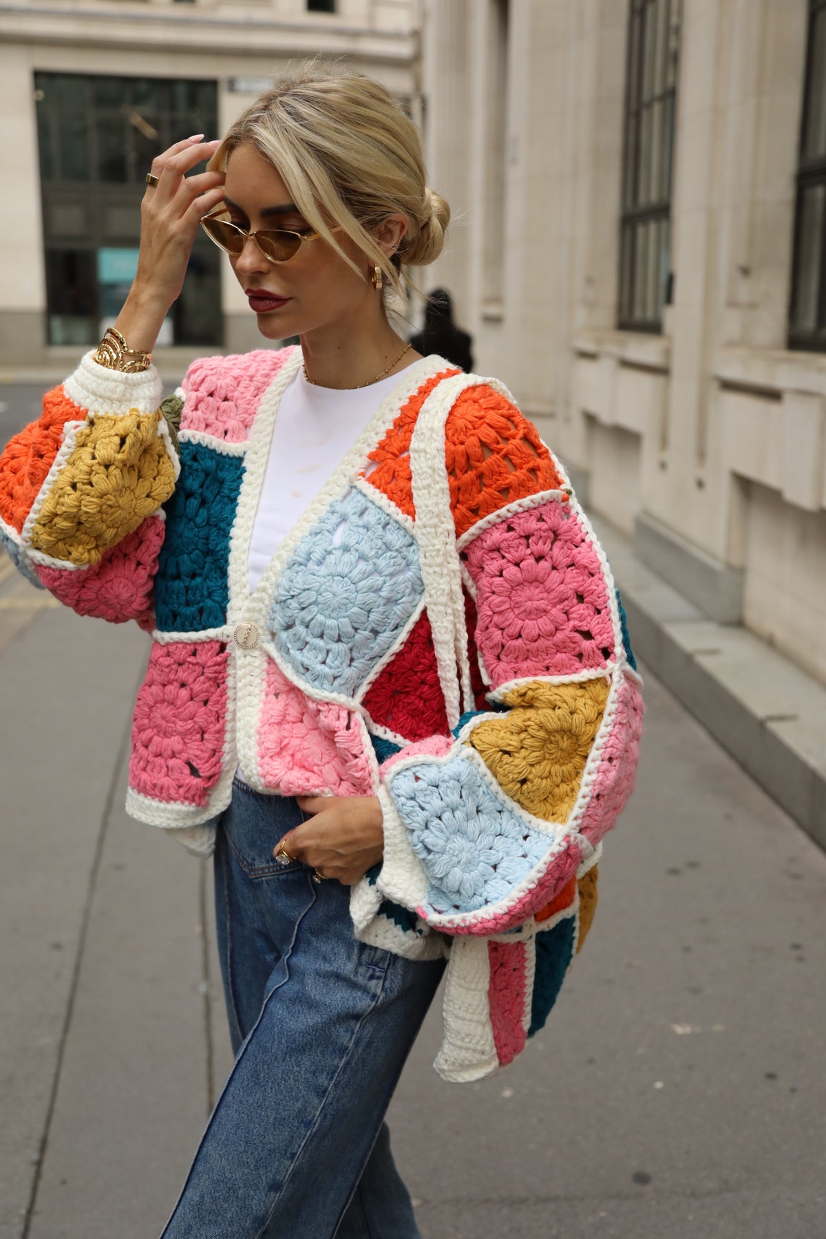 Hand Crochet Multicolour Granny Square Cardigan