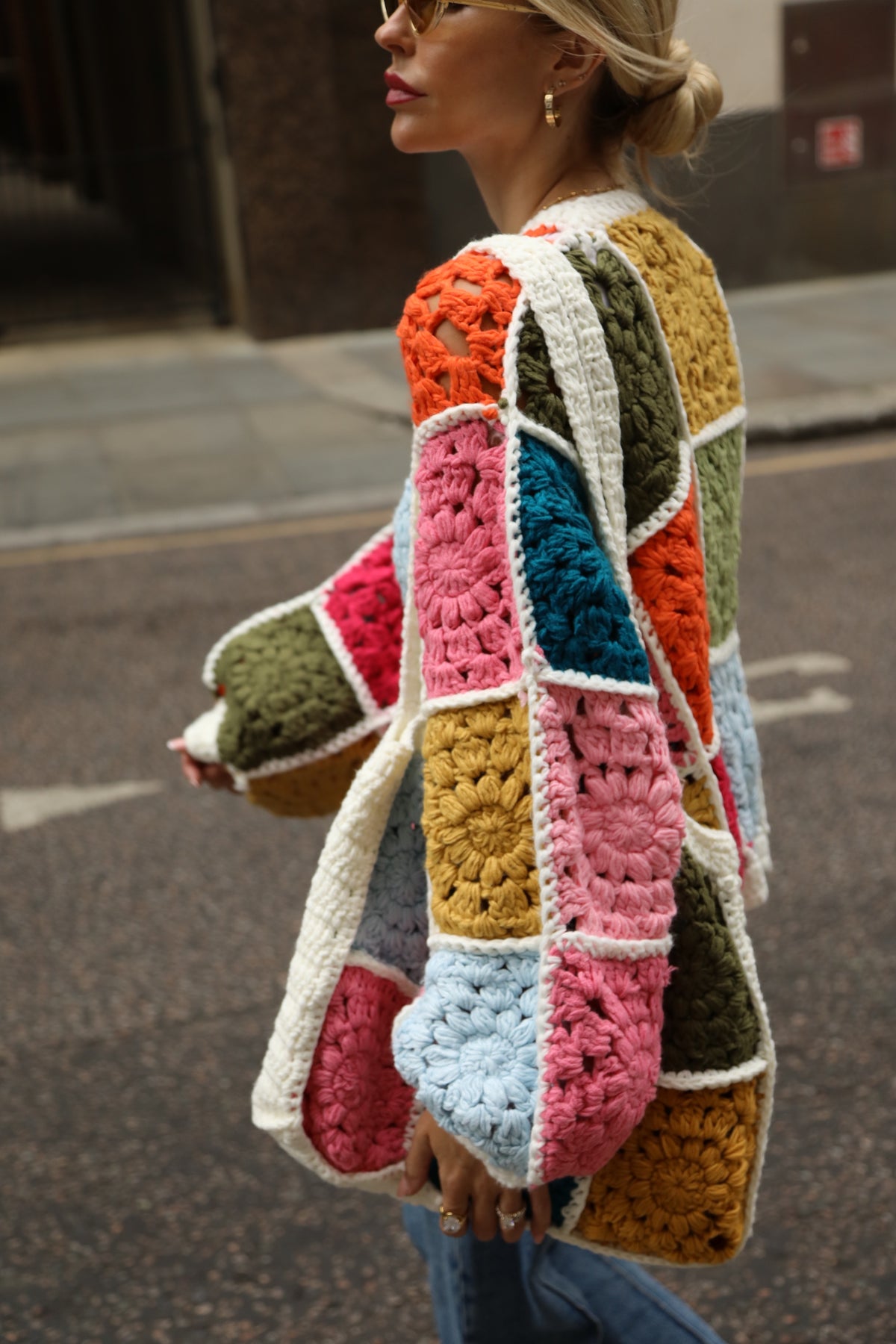 Hand Crochet Multicolour Granny Square Cardigan