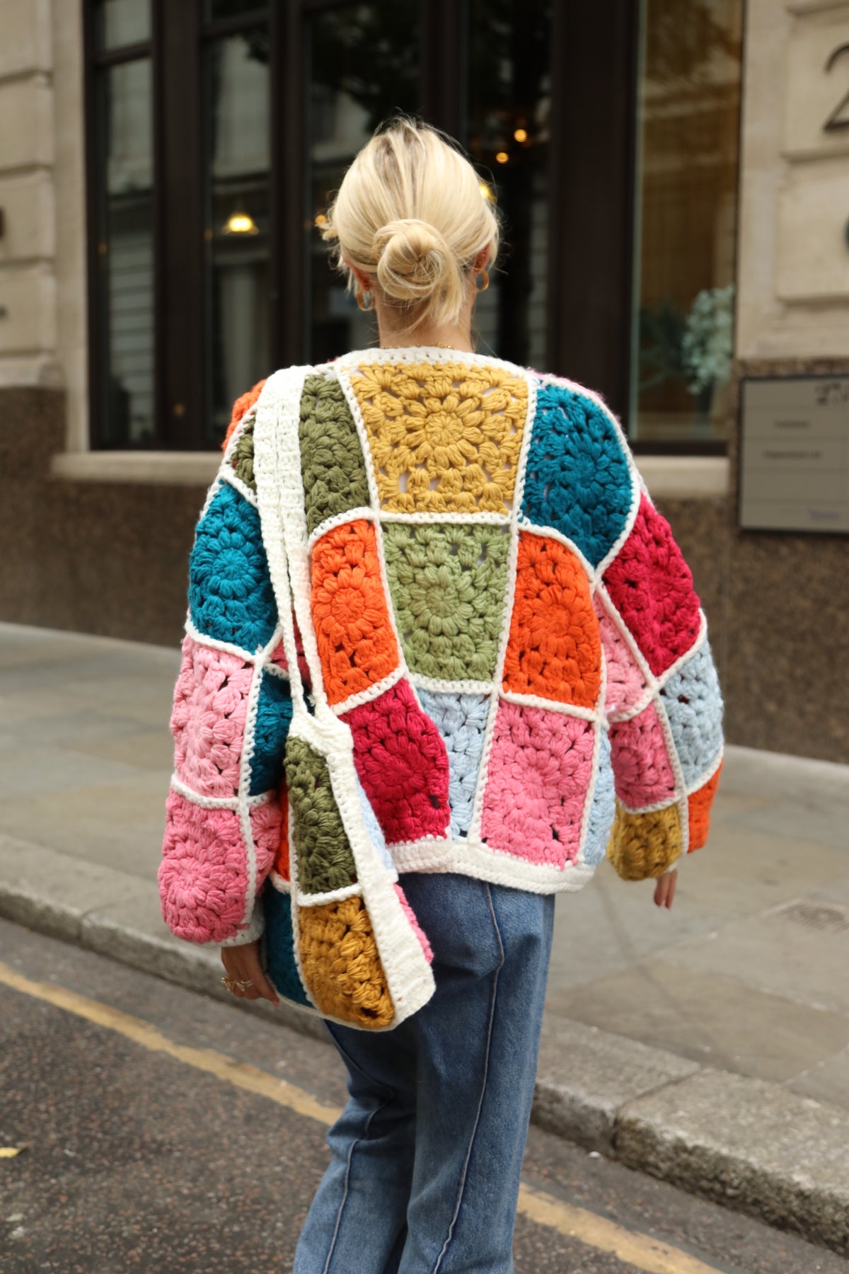 Hand Crochet Multicolour Granny Square Cardigan