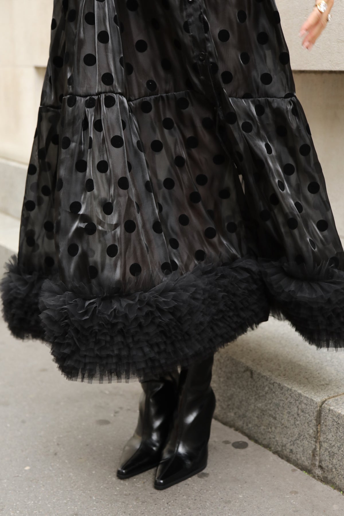 Polka Dot Sheer Tiered Button Down Maxi Shirt Dress