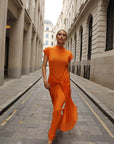 Statement Pleated Maxi Dress with Draped Tie Detail