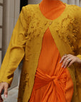 Statement Textured Floral Longline Cardigan in Mustard