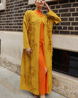 Statement Textured Floral Longline Cardigan in Mustard