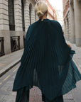 Pleated Cape Top, Vest & Wide Leg Trouser Set In Green
