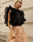 Statement Ruffle Lace Crop Top with Crystal Embellishment