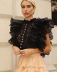 Statement Ruffle Lace Crop Top with Crystal Embellishment