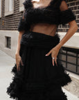 Statement Ruffle Tulle Tiered Maxi Skirt in Black