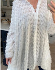 White color Oversized shirt dress in multi tassel stripe design fabric