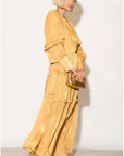 Silky feeling organza midi dress with ruffle design on sleeves and skirt hem