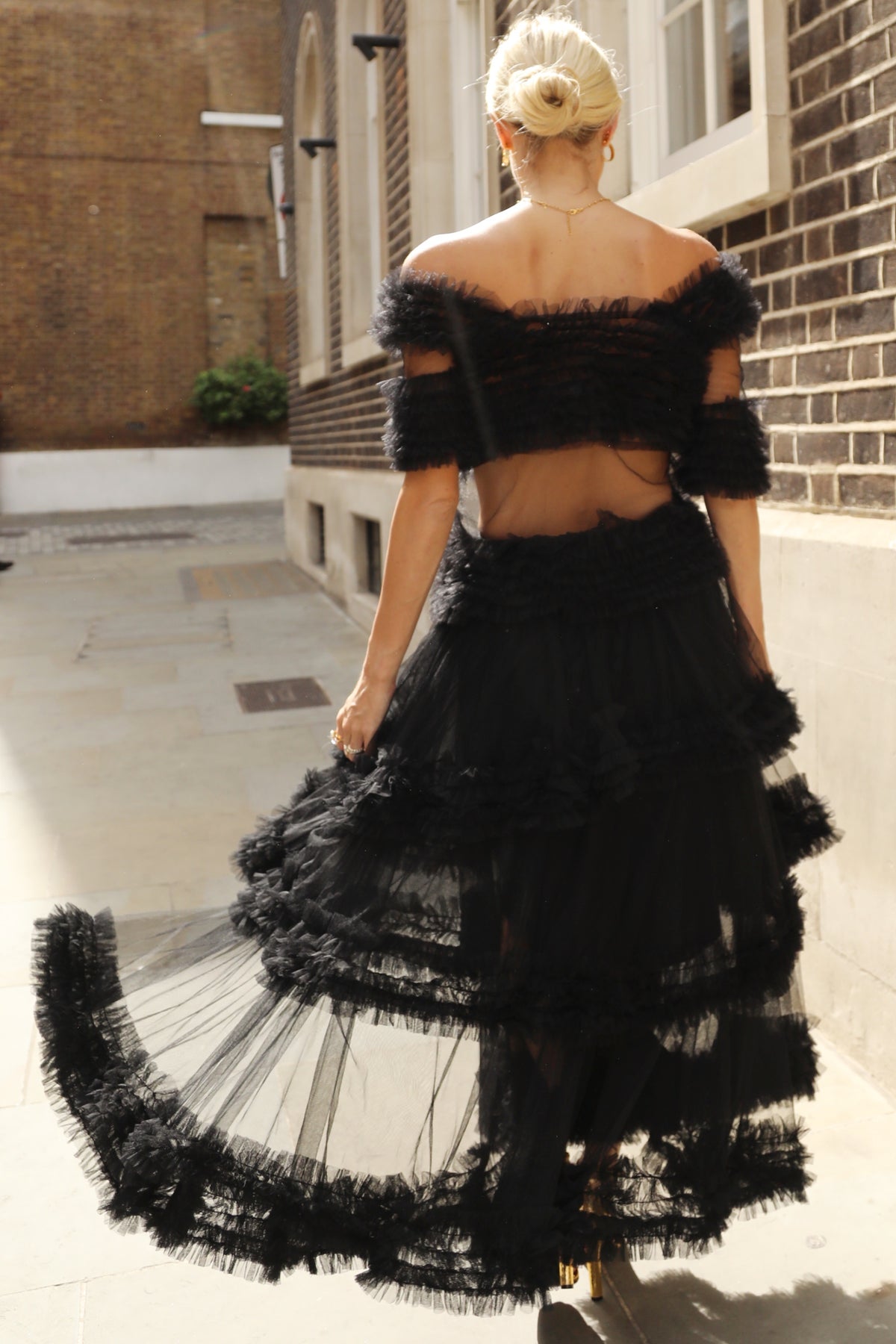 Statement Ruffle Tulle Tiered Maxi Skirt in Black