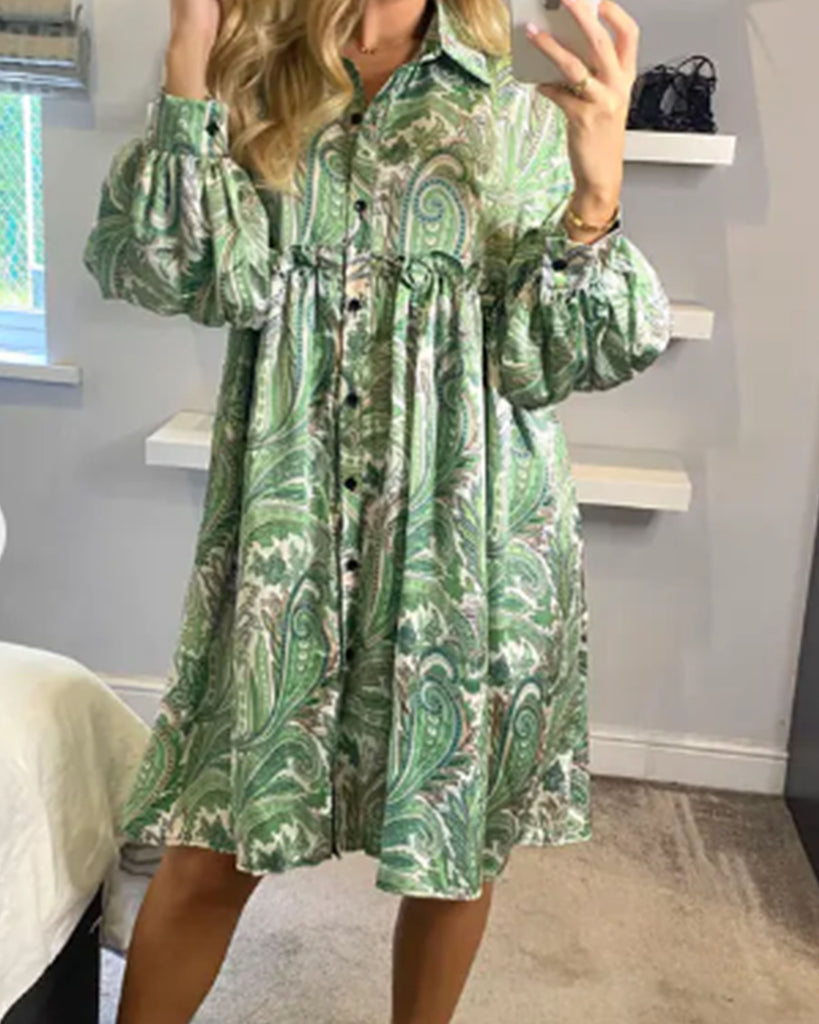 Green Paisley Scarf print Silky feeling oversize dress