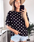 Dot Dot Print Frilled sleeves Top