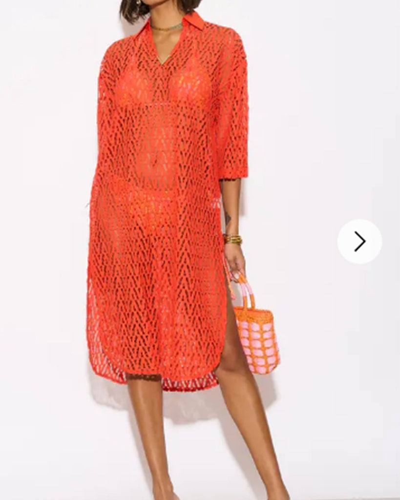 V pattern Lace kaftan dress in Orange Holiday wear collection