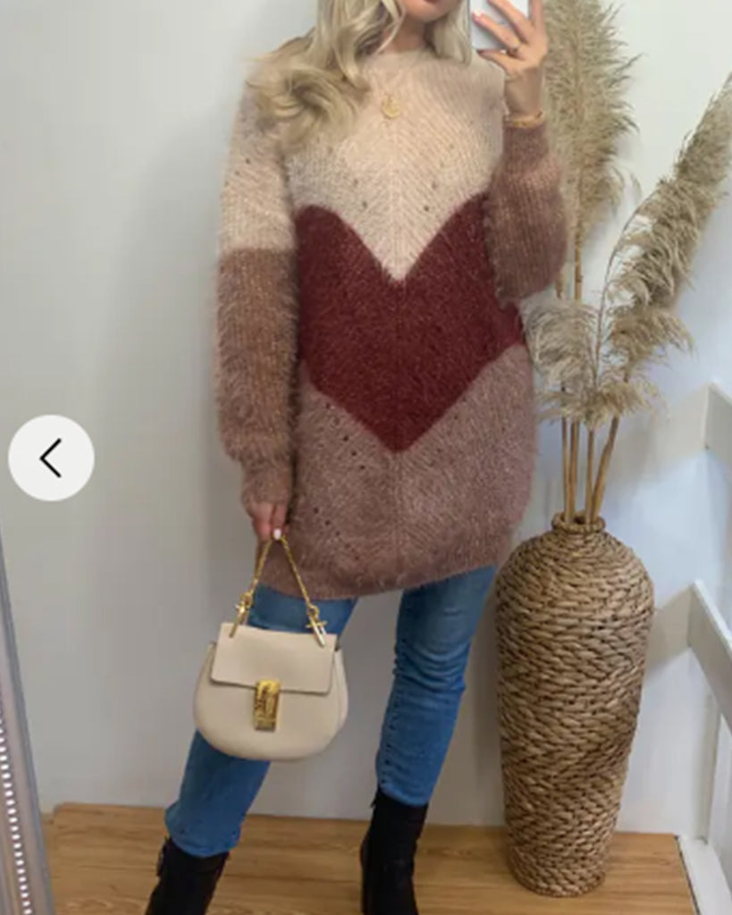 Oversized super soft colour block jumper in beige