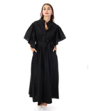 Cotton blend oversized shirt dress with ruffle sleeves design in Black